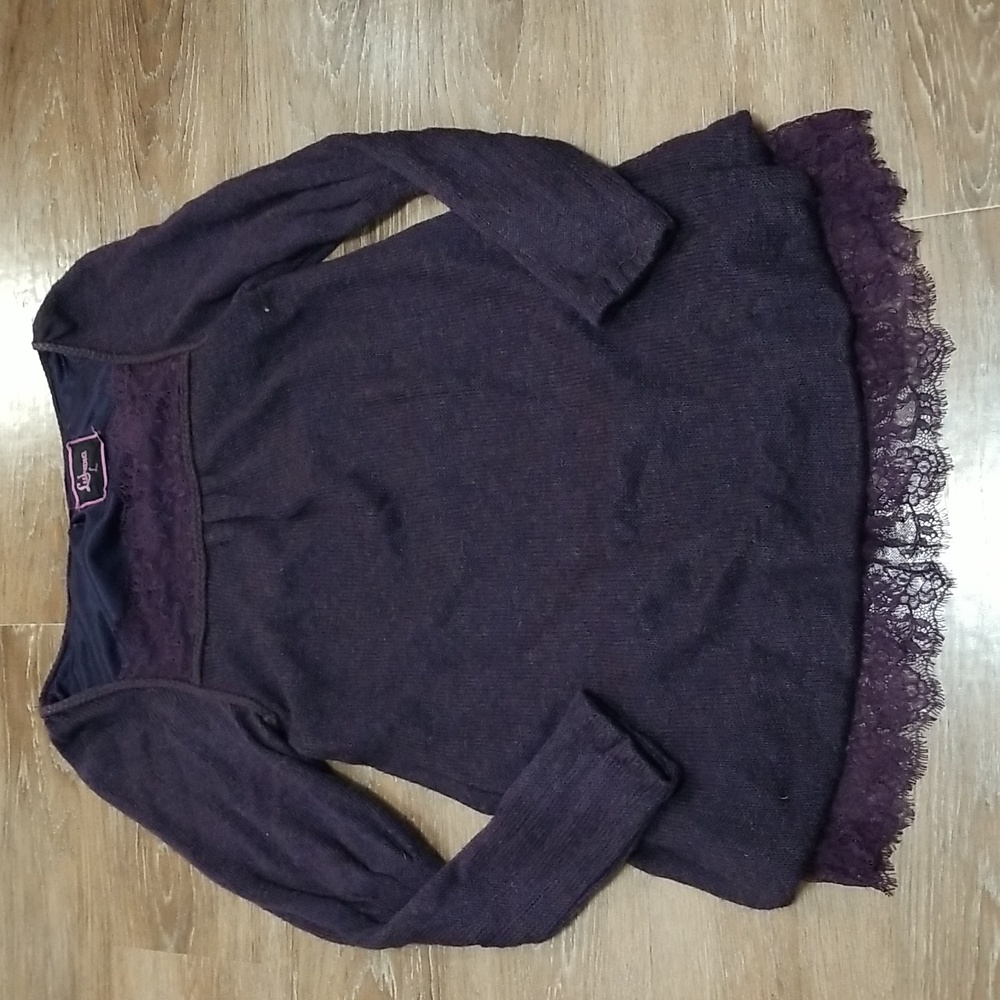 (L) Luluvia Cozy Fully Lined Knit Tunic Top Girlhoodcore Lace Comfortable Pretty